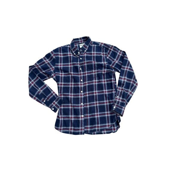 Old Navy Mens Slim Fit Plaid Button-Down Shirt Medium Navy/Red Cotton Blend - Picture 1 of 5